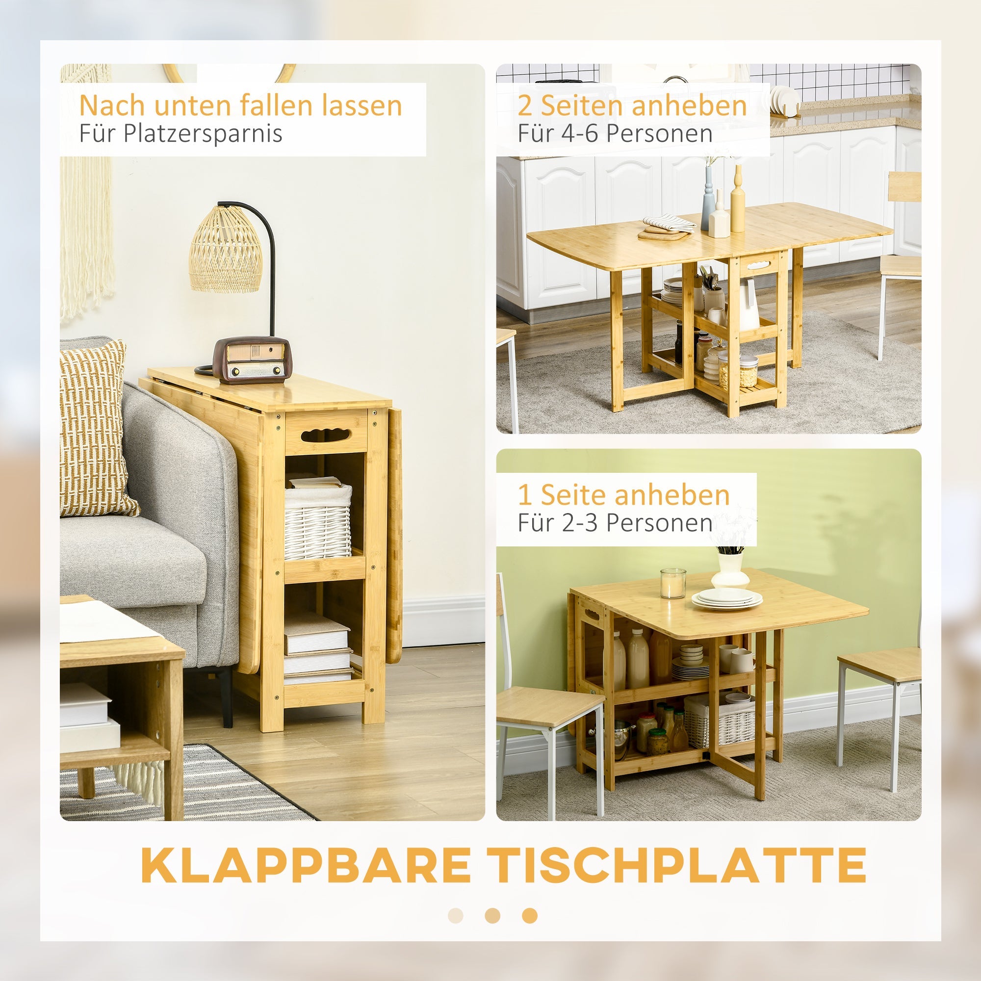 Dining Table Folding Storage Adjustable Legs 149.5x80x73.5cm, Bamboo Natural Wood