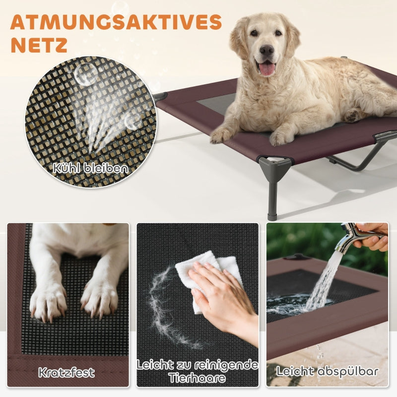 Hundebett für draußen, erhöhtes Dach für große Hunde, Kaffee