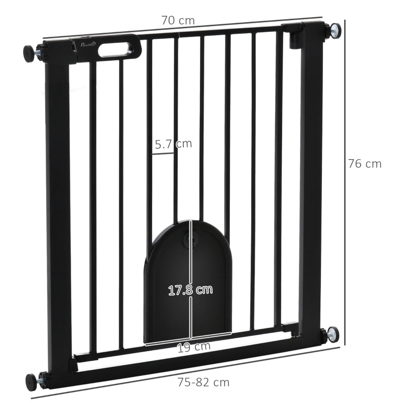 Dog Gate, Cat Flap Pet Safety Barrier, Stair Pressure Fit, Auto Close, Double Locking, Black