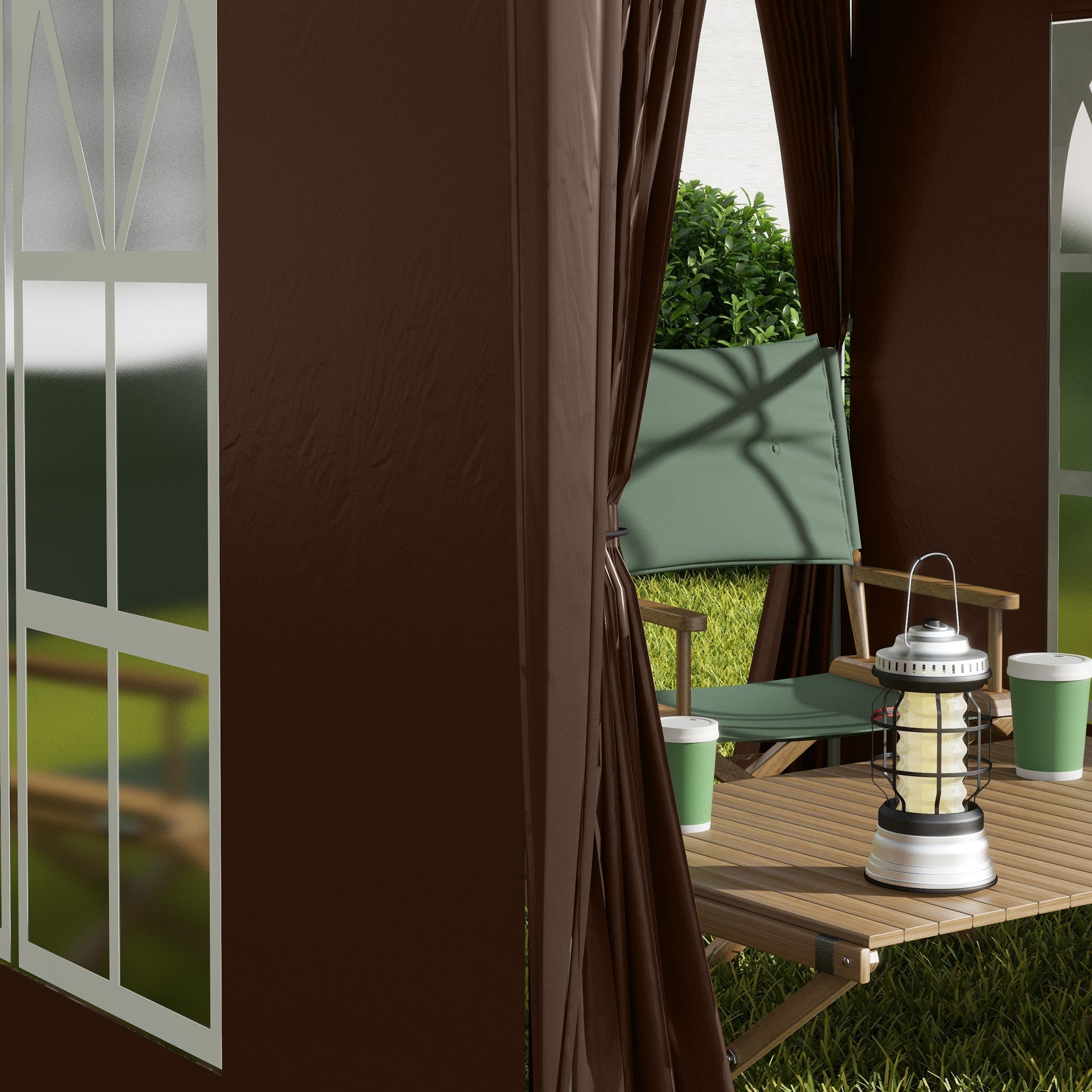 Folding Pavilion 2x2m UV Protection Side Panels Windows Oxford Fabric Brown