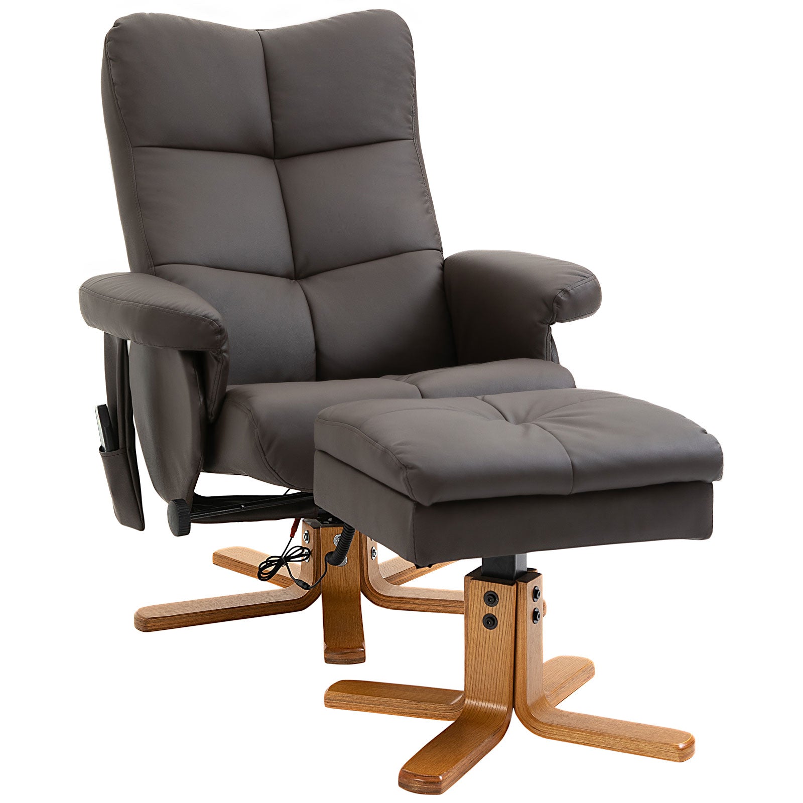 Relaxliege, Massagesessel mit Fußhocker 145° Neigung, 10 Vibrationspunkte, Kunstleder Braun