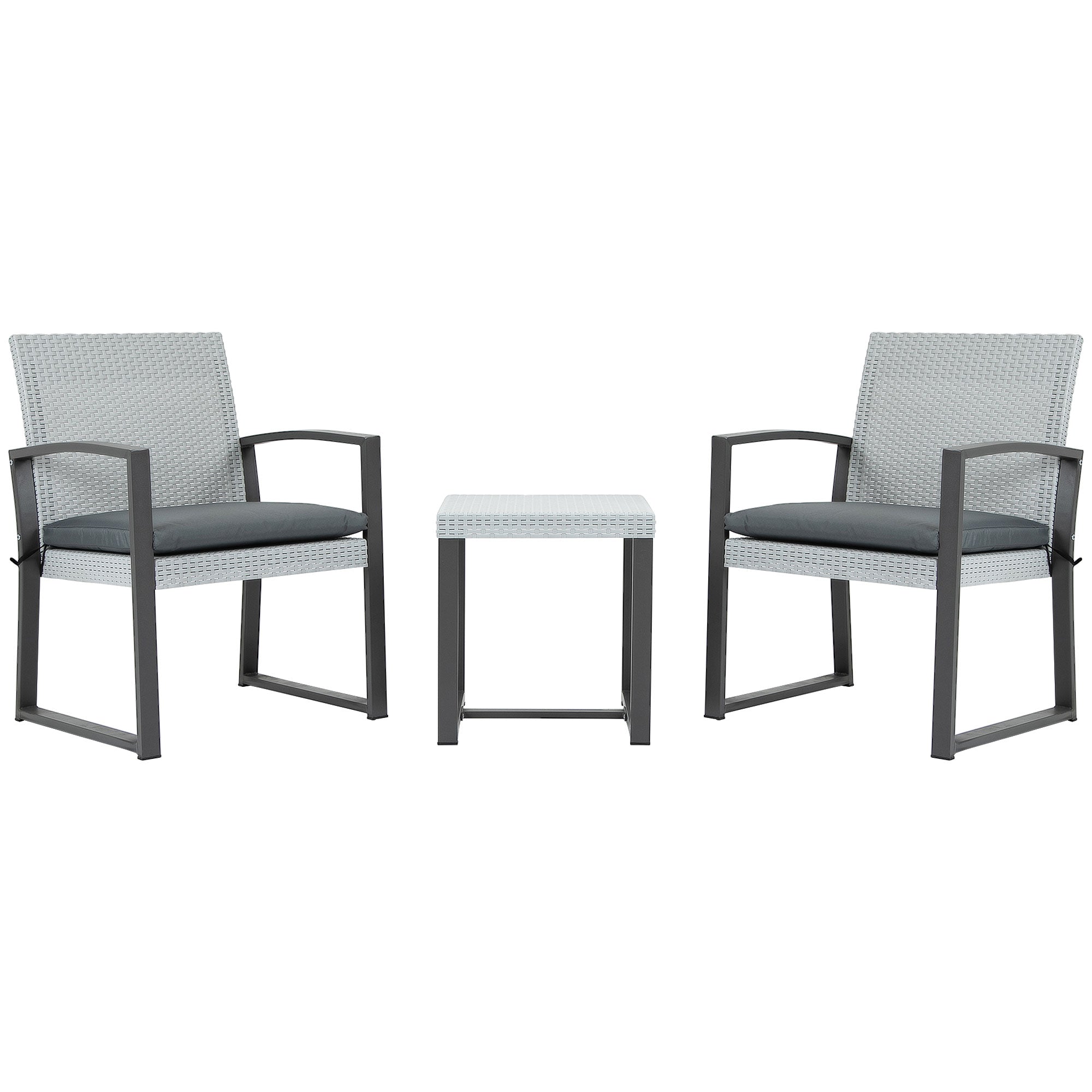 Rattan Seating Set, 3-Piece with Dining Table, Steel & Polyester, Black/Grey