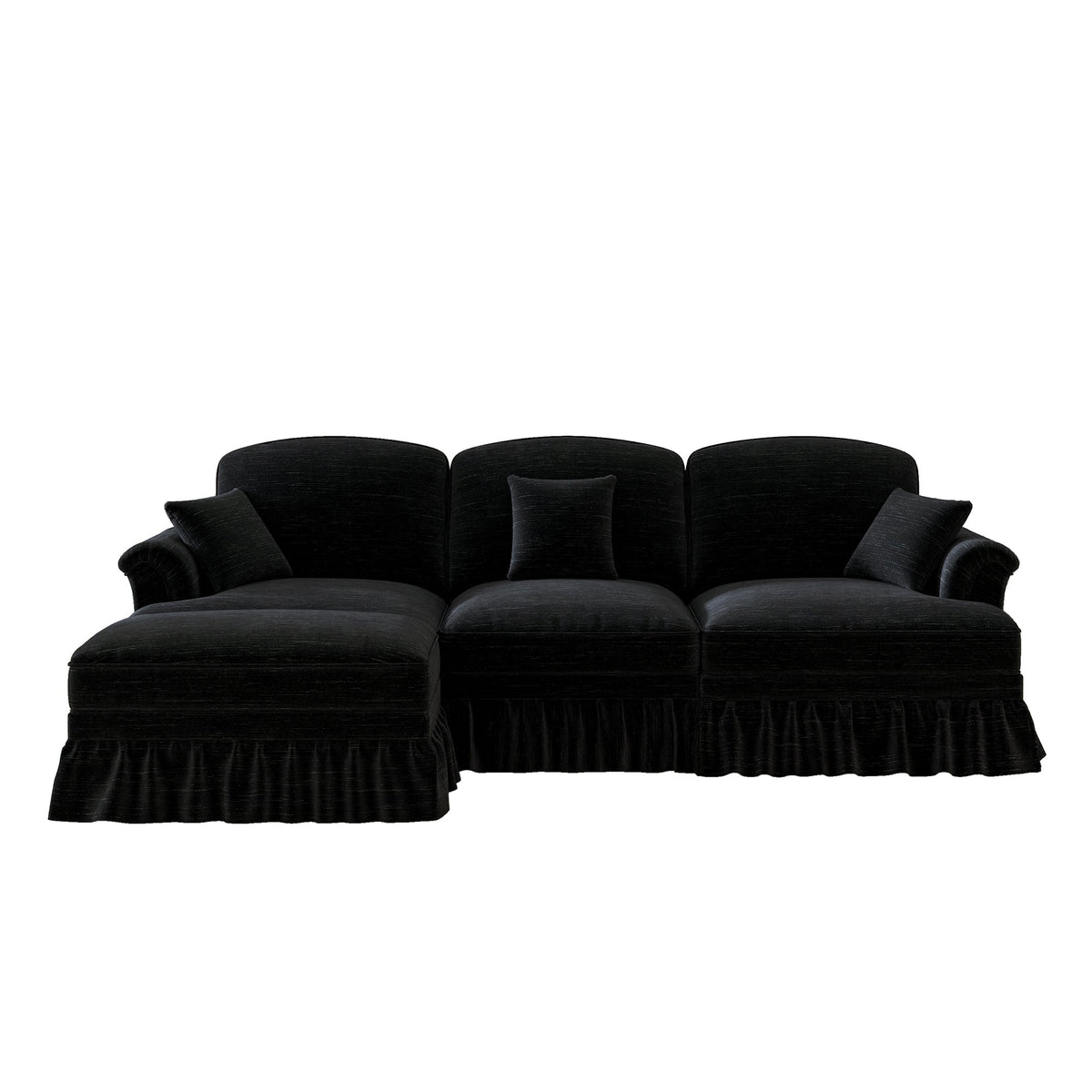 Modular L-Shaped Sofa 3-Seater Mid-Century Ottoman - Chenille Black