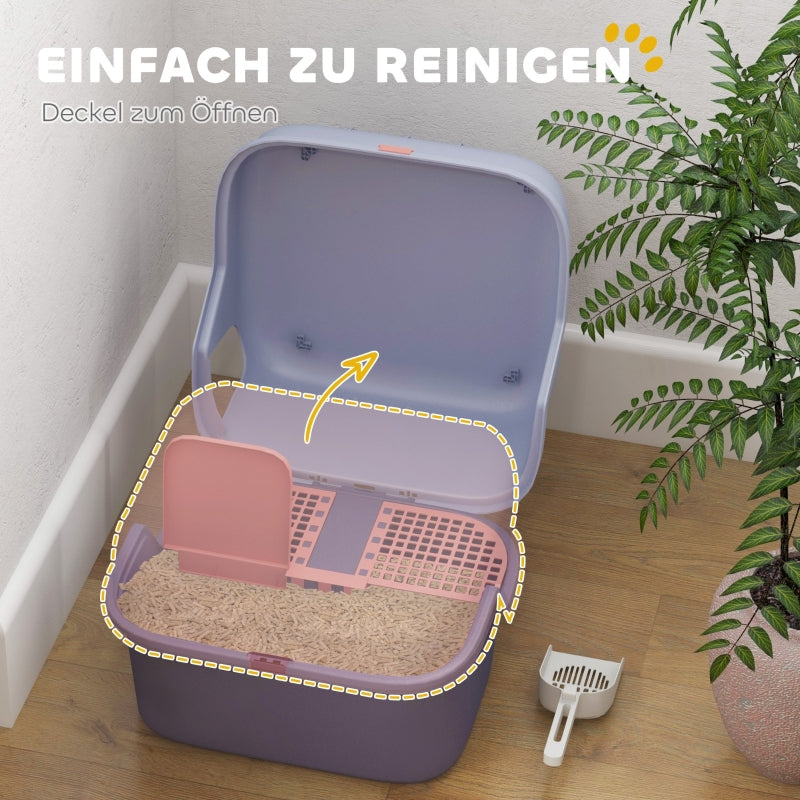 Katzentoilette mit Deckel, Schaufel, leicht zu reinigen, verschließbar, Lila