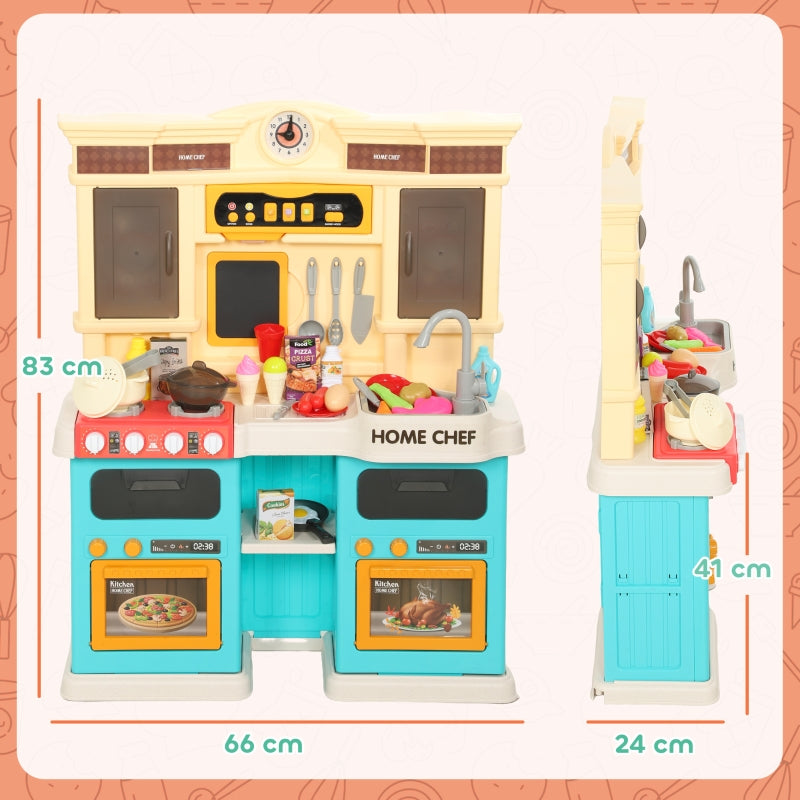 Play Kitchen, Running Water 85-Piece Set Lights Sounds Ages 3-6, Green Plastic