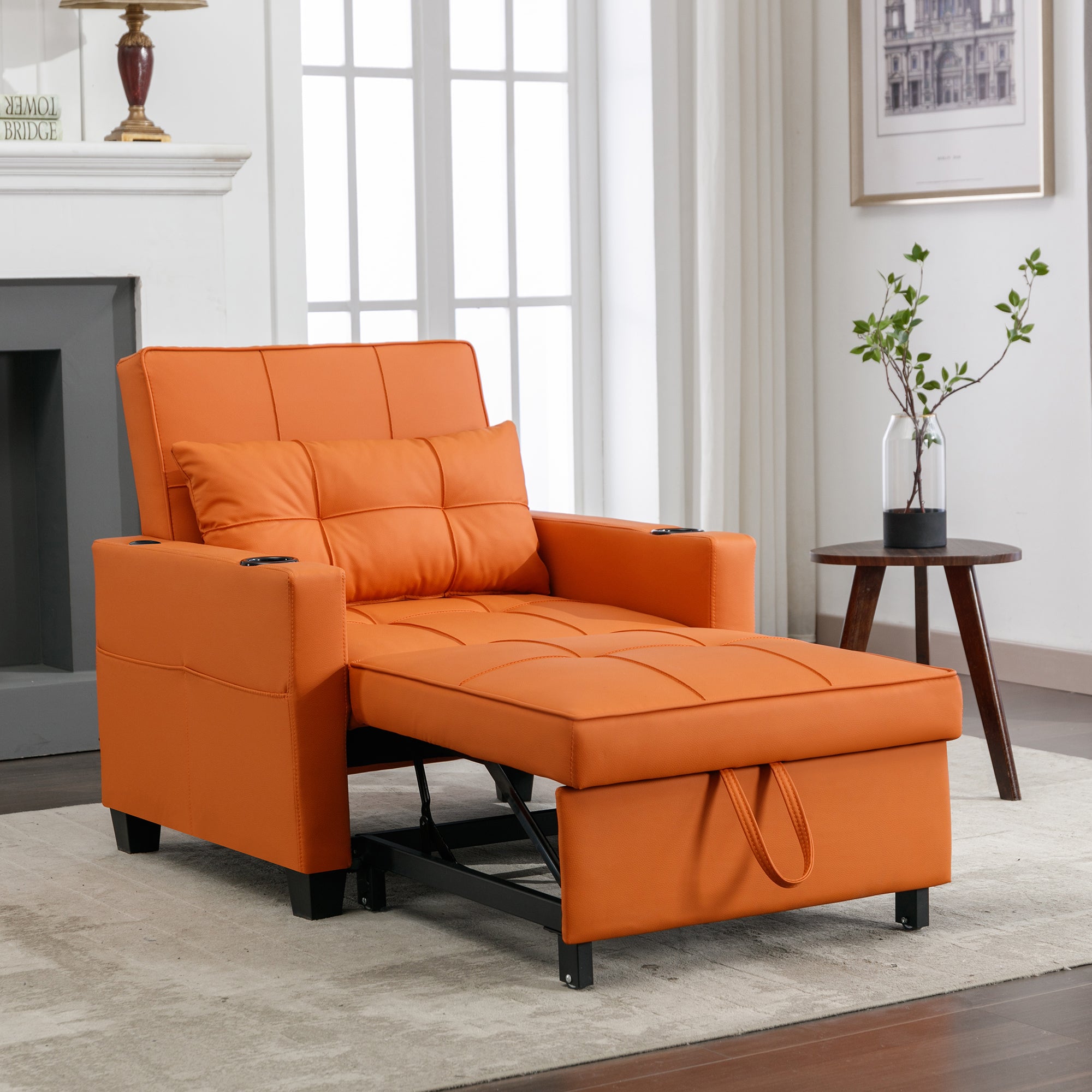 3-in-1 Sleeper Sofa, Single Extendable Lounger Armchair with Cup Holders and USB Port
