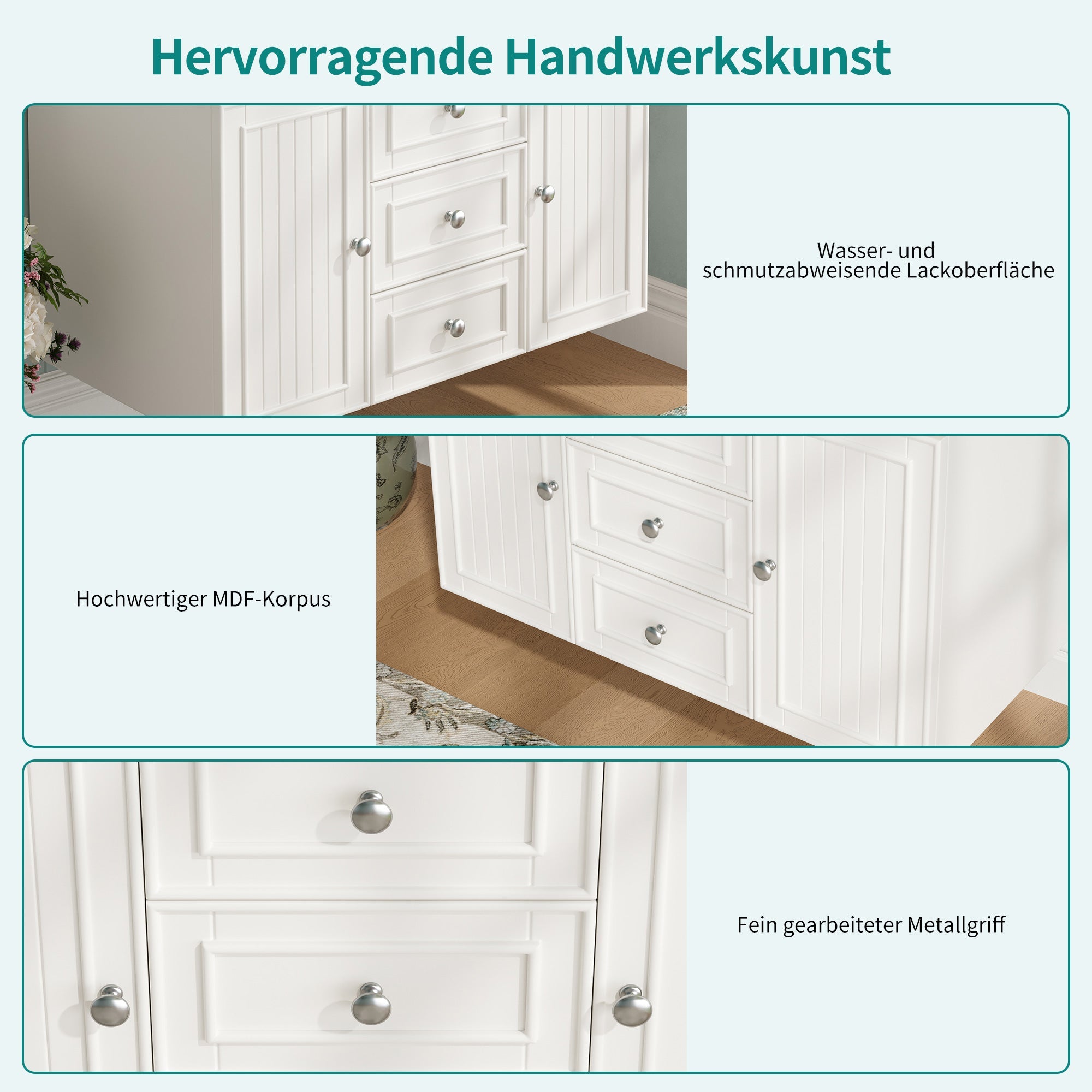 Bathroom Vanity Unit Wall-Mounted 3 Drawers Modern Style 78.5x46x46.8cm - White