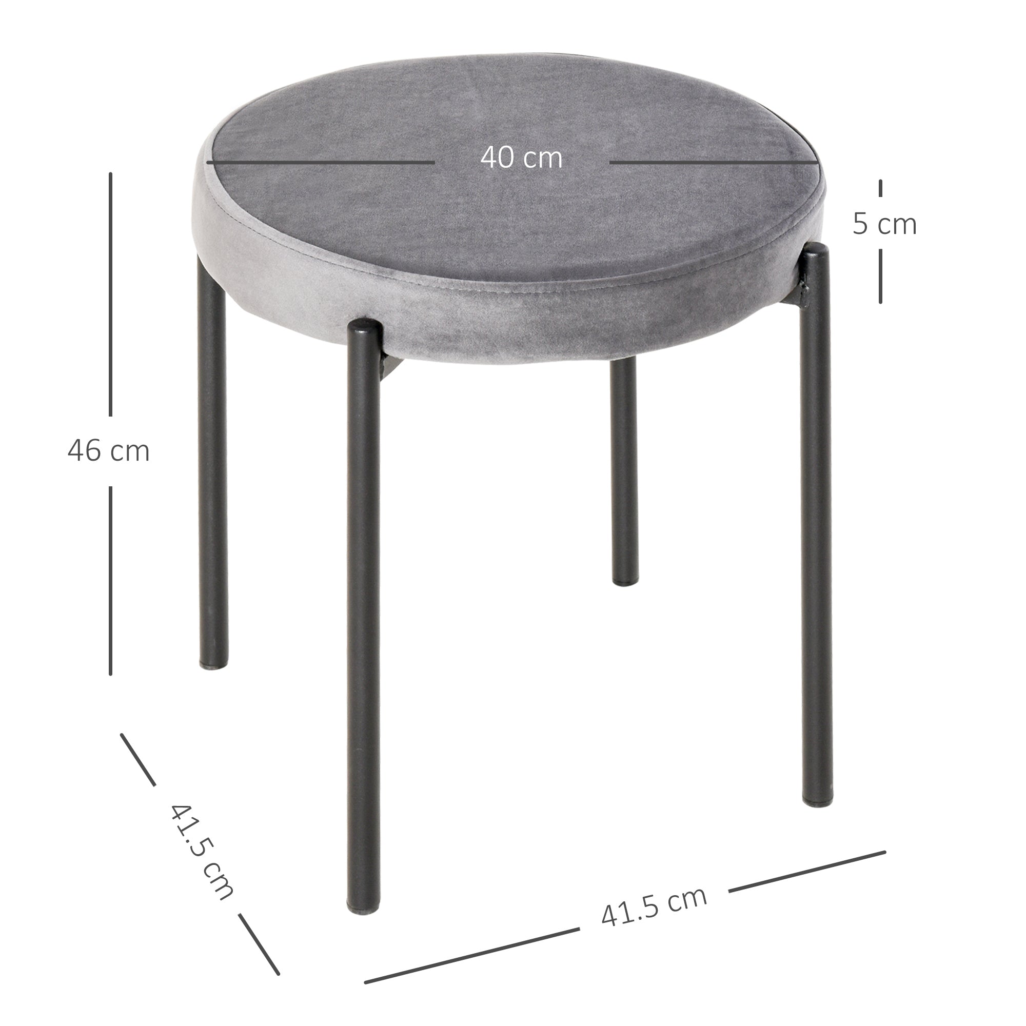 Dining Stools/Kitchen Chairs Set of 4 Stackable Upholstered Velvet Look, Grey Metal