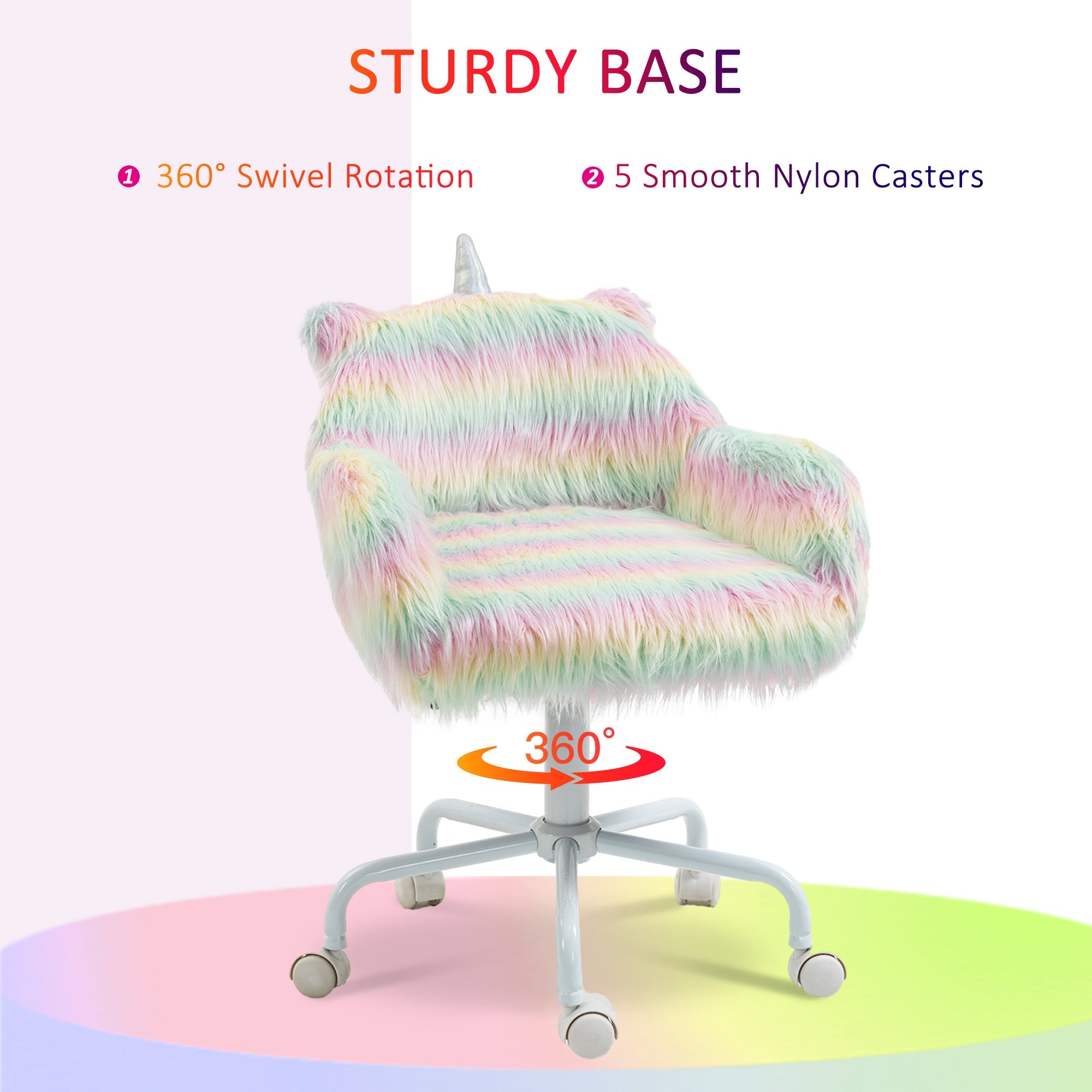 Unicorn Office Chair, Height Adjustable Fluffy Desk Chair, Multicolor Polyester
