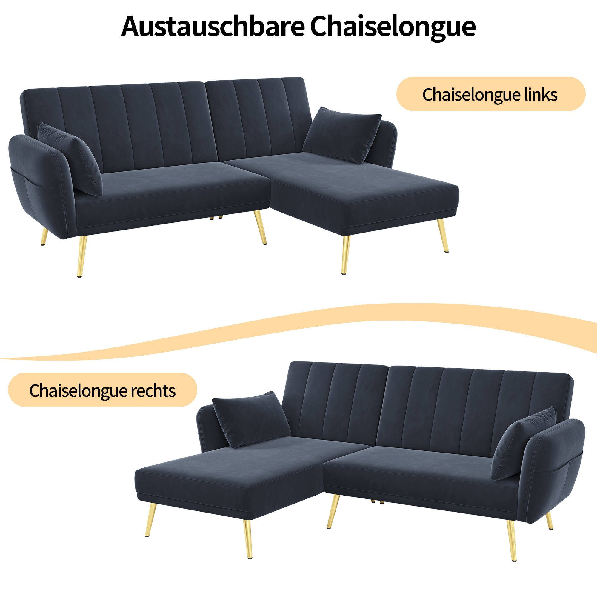 Folding Sofa, Modern L-Shaped Sofa Bed with Corner, Multi-room
