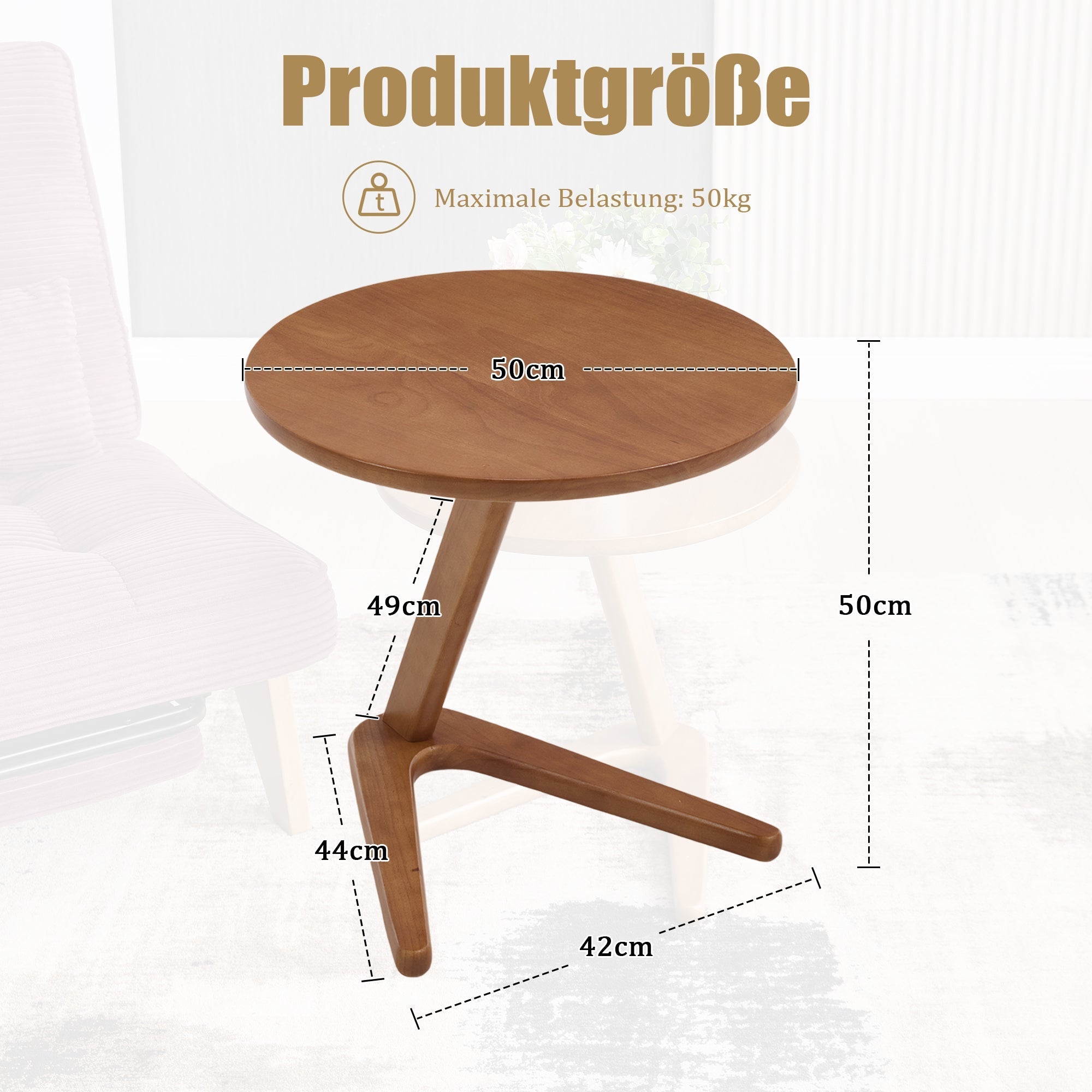 Round Wooden Table, Modern Minimalist Sofa Side TV Table for Small Spaces, Solid Wood