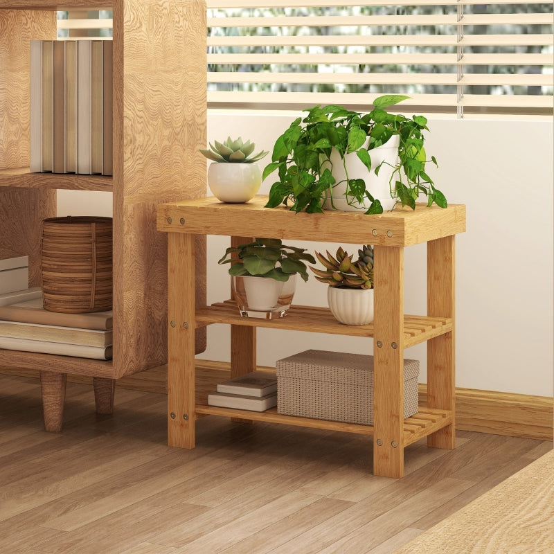 Bamboo Shoe Bench 2 Shelves Seat 50x28x45cm - Natural