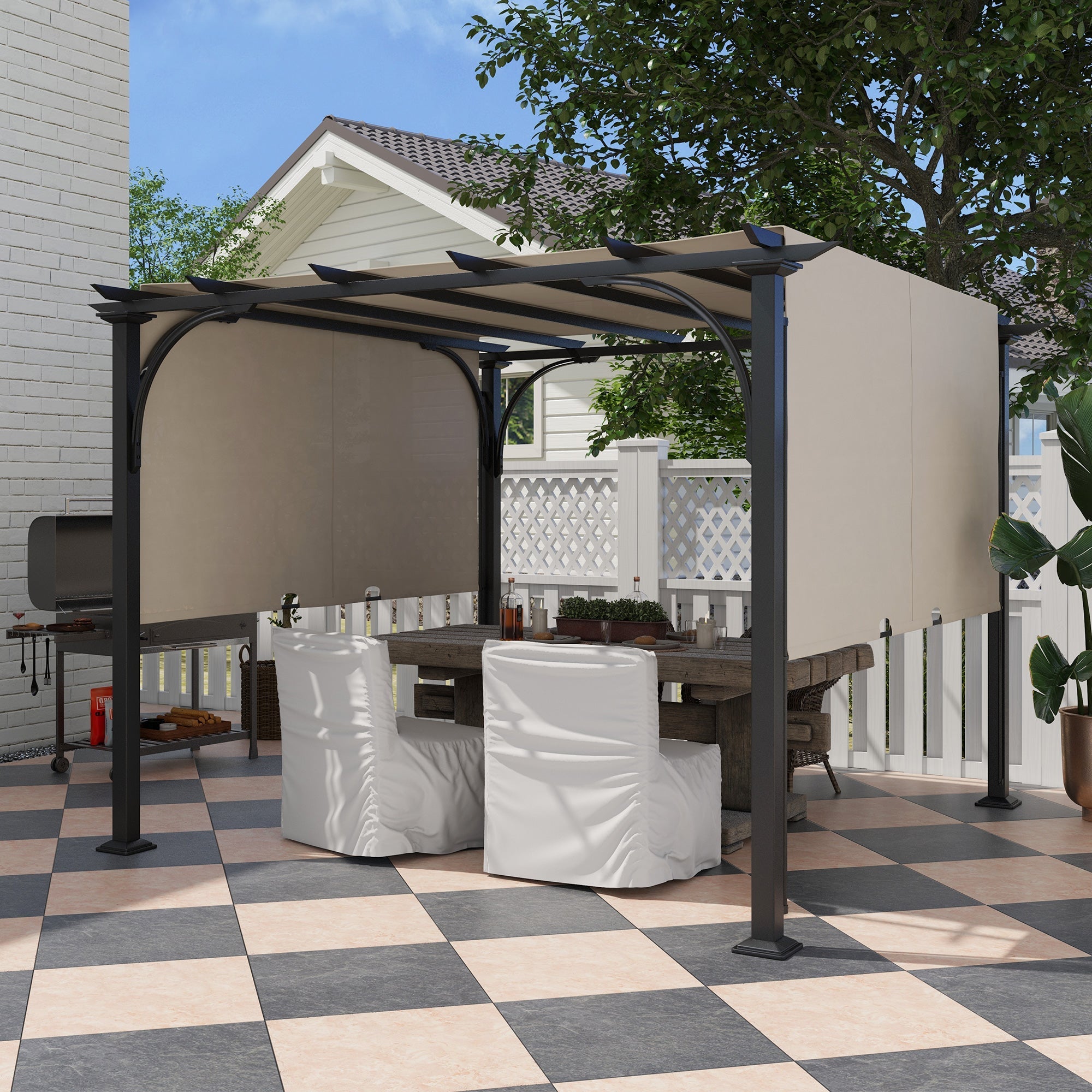 Outdoor Pergola, 3 x 3m Garden Gazebo with Adjustable Canopy, Beige