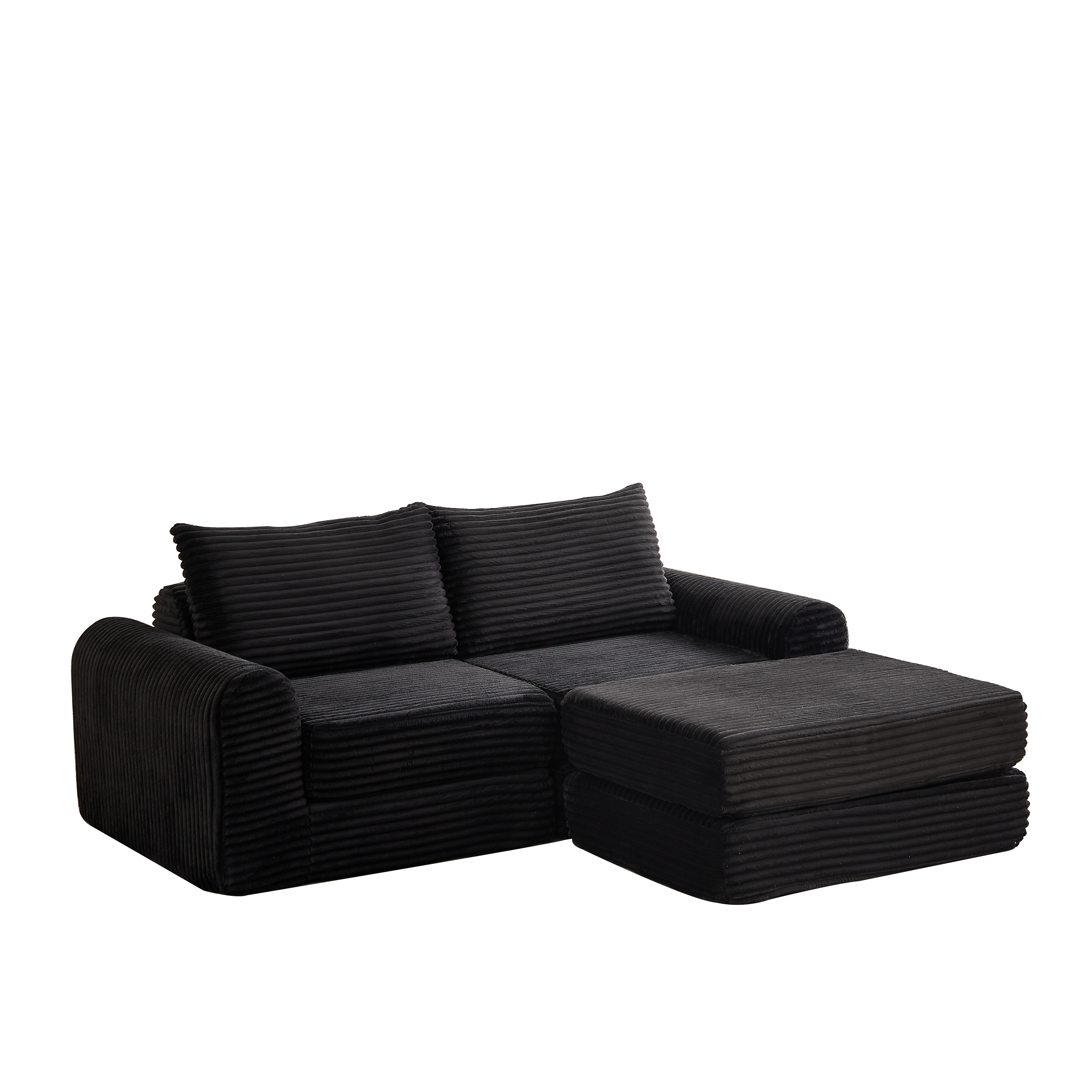 2-in-1 Sofa Bed with Two Pillows and Removable Footstool, Corduroy