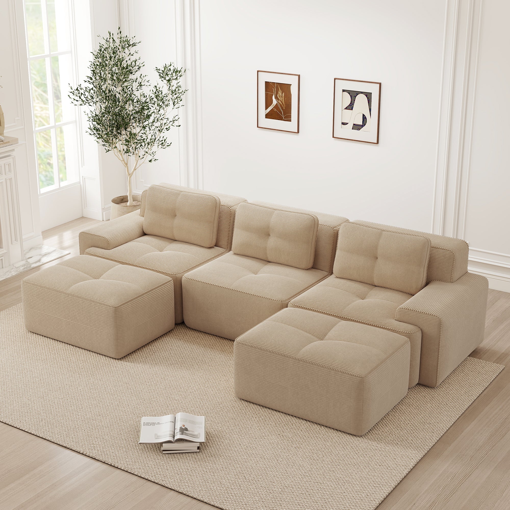 Cloud Modular Sofa U-shaped Ottoman 3-Seater - Corduroy Beige
