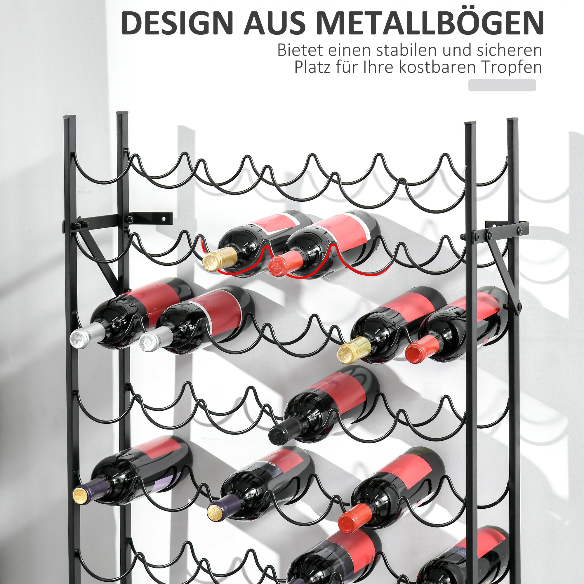 Wine Rack, 60 Bottles Wall-Mounted Metal, Black