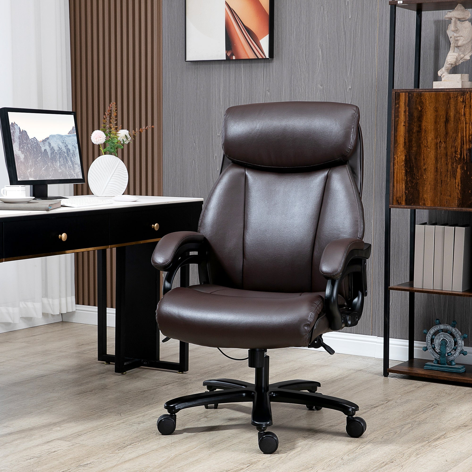 Vinsetto Office Chair, Ergonomic Height Adjustable, Thick Padding, 180 kg Capacity, Faux Leather