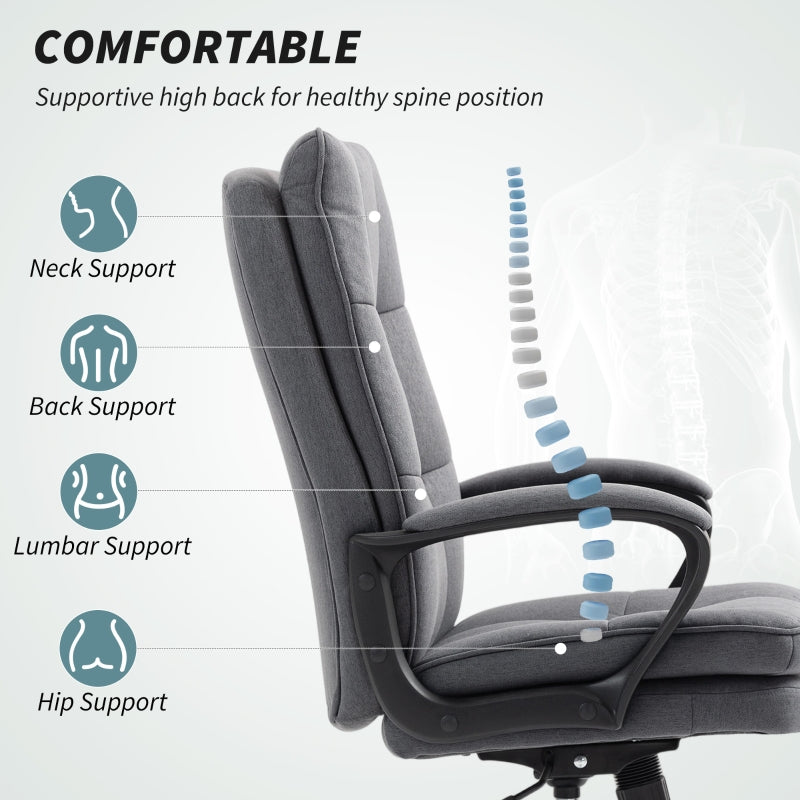 Double Padded Office Chair, Linen-Look Adjustable Height, Charcoal Grey