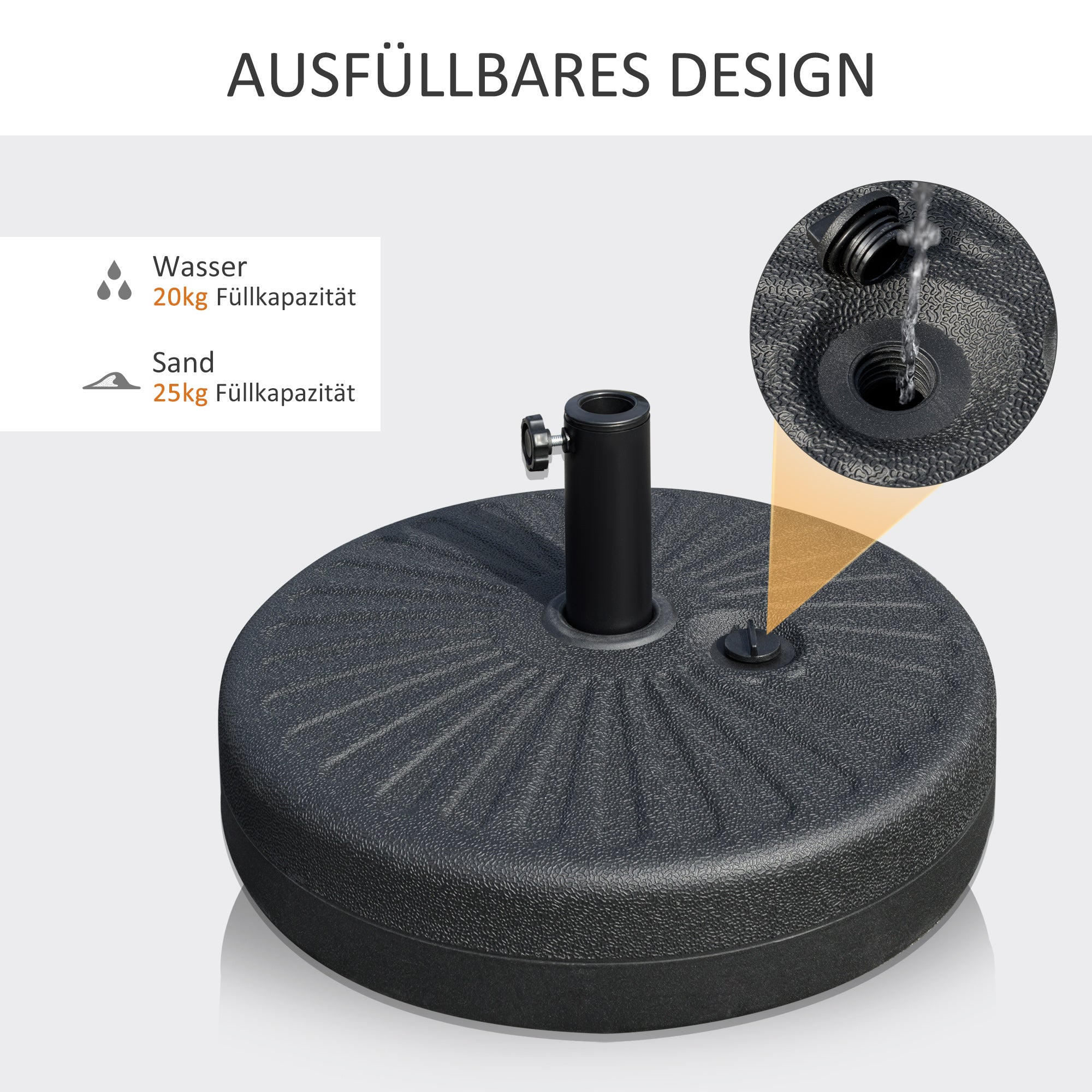 Parasol Base 22kg Stable Weatherproof for Ø38/48mm Parasols, Black Cement