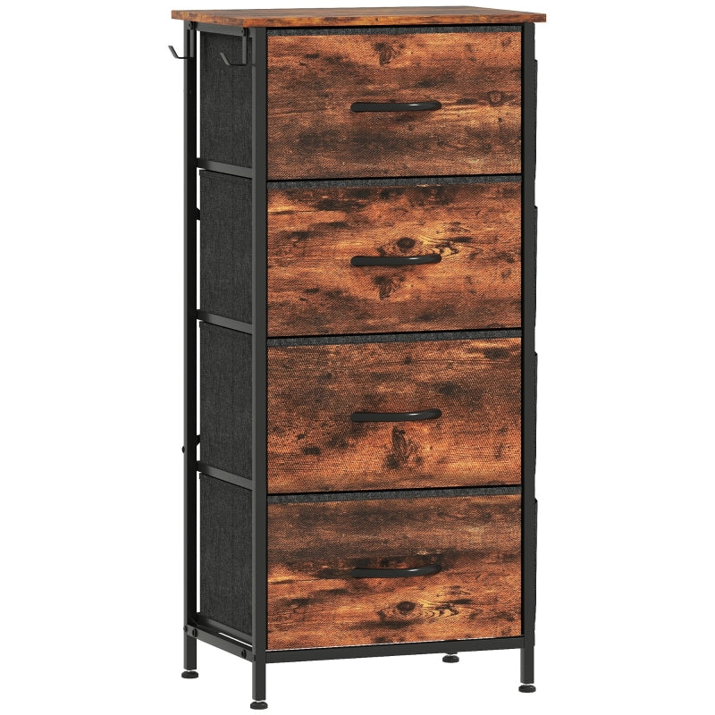Chest of Drawers, Four Fabric Drawers, Rustic Brown