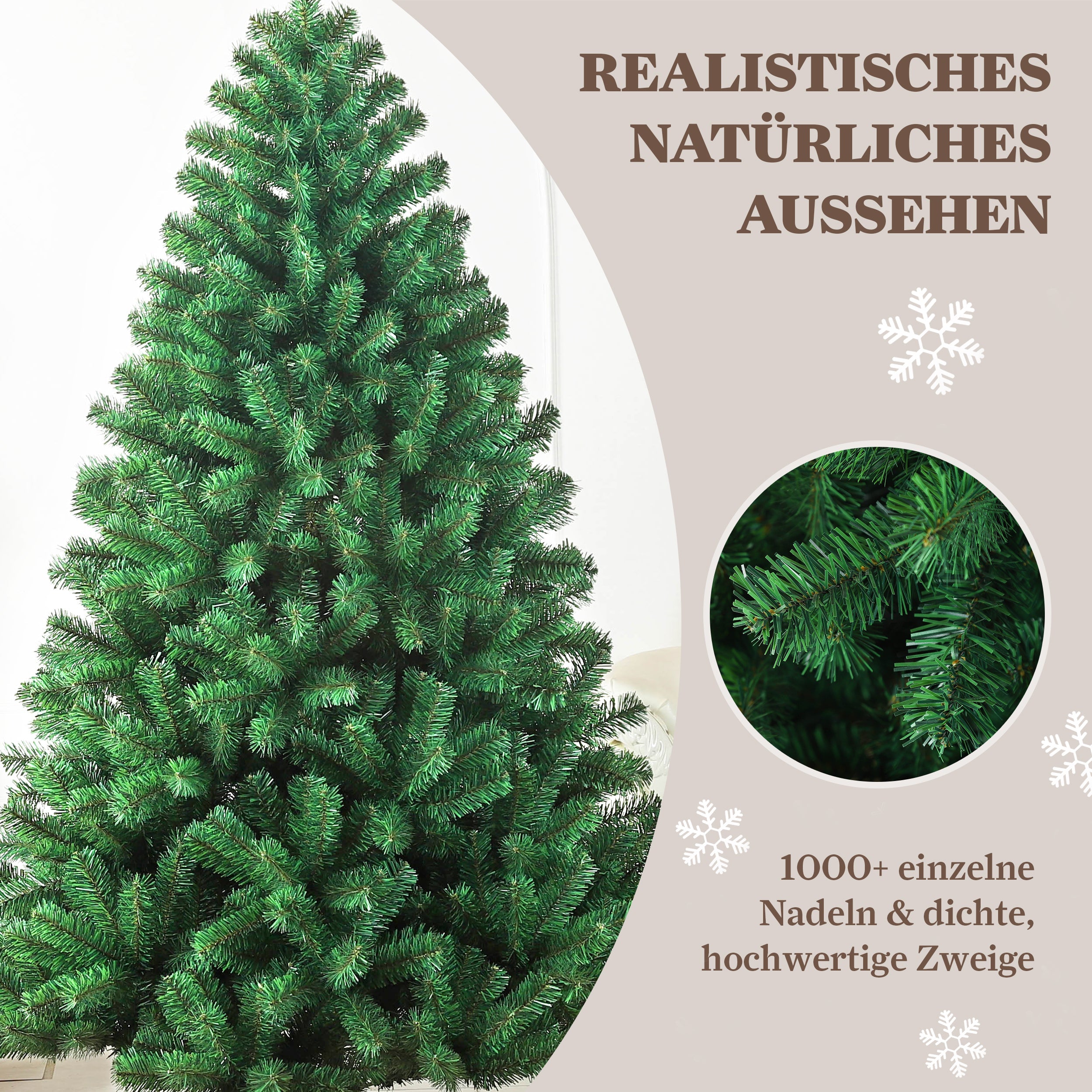 Artificial Christmas Tree, 210cm 1050 Tips Realistic, PVC with Metal Stand
