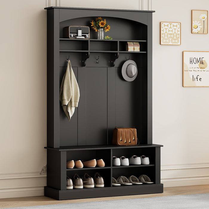 Wardrobe set with bench and shoe rack, multifunctional storage, black