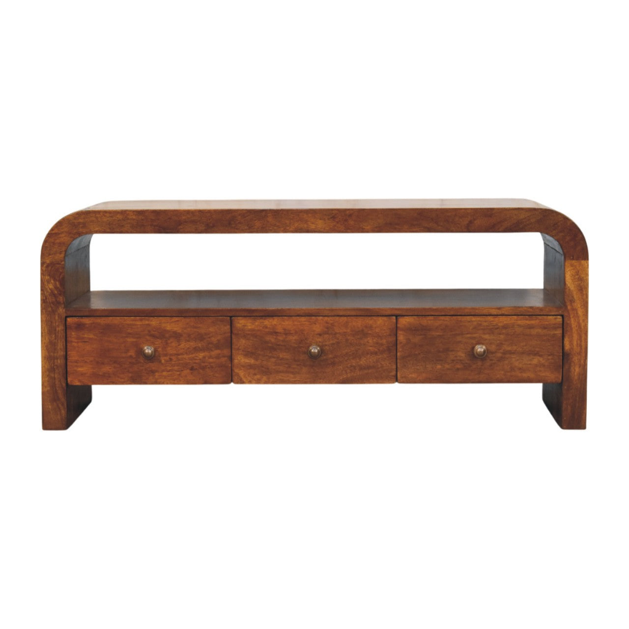Darcy 3 Drawer Open Shelf Media Unit, Chestnut