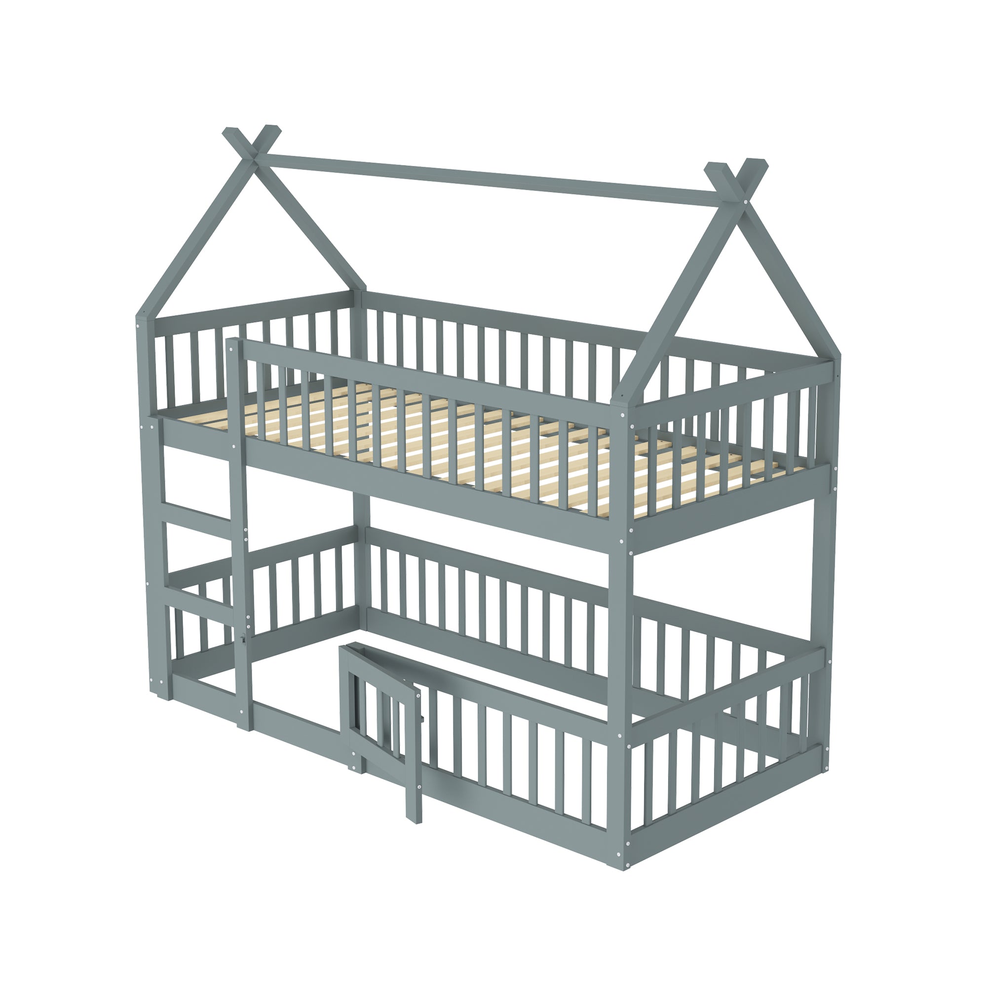 Children's Bunk Bed with Stairs, Loft Design, Solid Wood, Grey