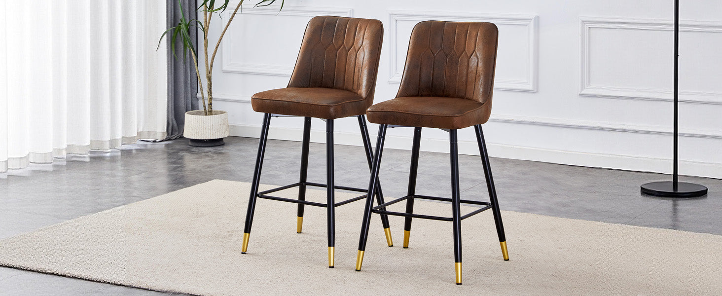 Set of 2 Bar Stools 100cm Black Metal Frame Footrest - Brown Tech Fabric