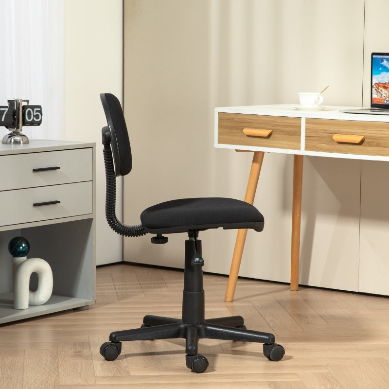 Small Armless Office Chair Adjustable Height Swivel Polyester Black