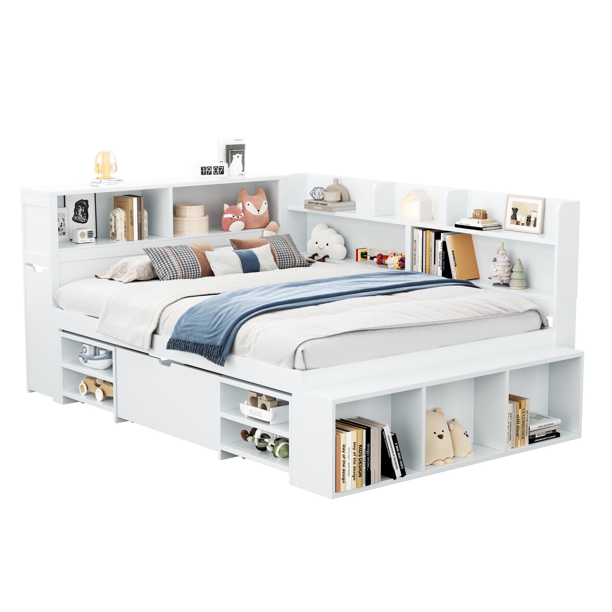 LED upholstered bed, 140 × 190 cm, hydraulic bed, 2-in-1 storage drawers at the foot of the bed, built-in LED light strips on both sides of the bed, slatted base, mattress not included, velvet, grey.