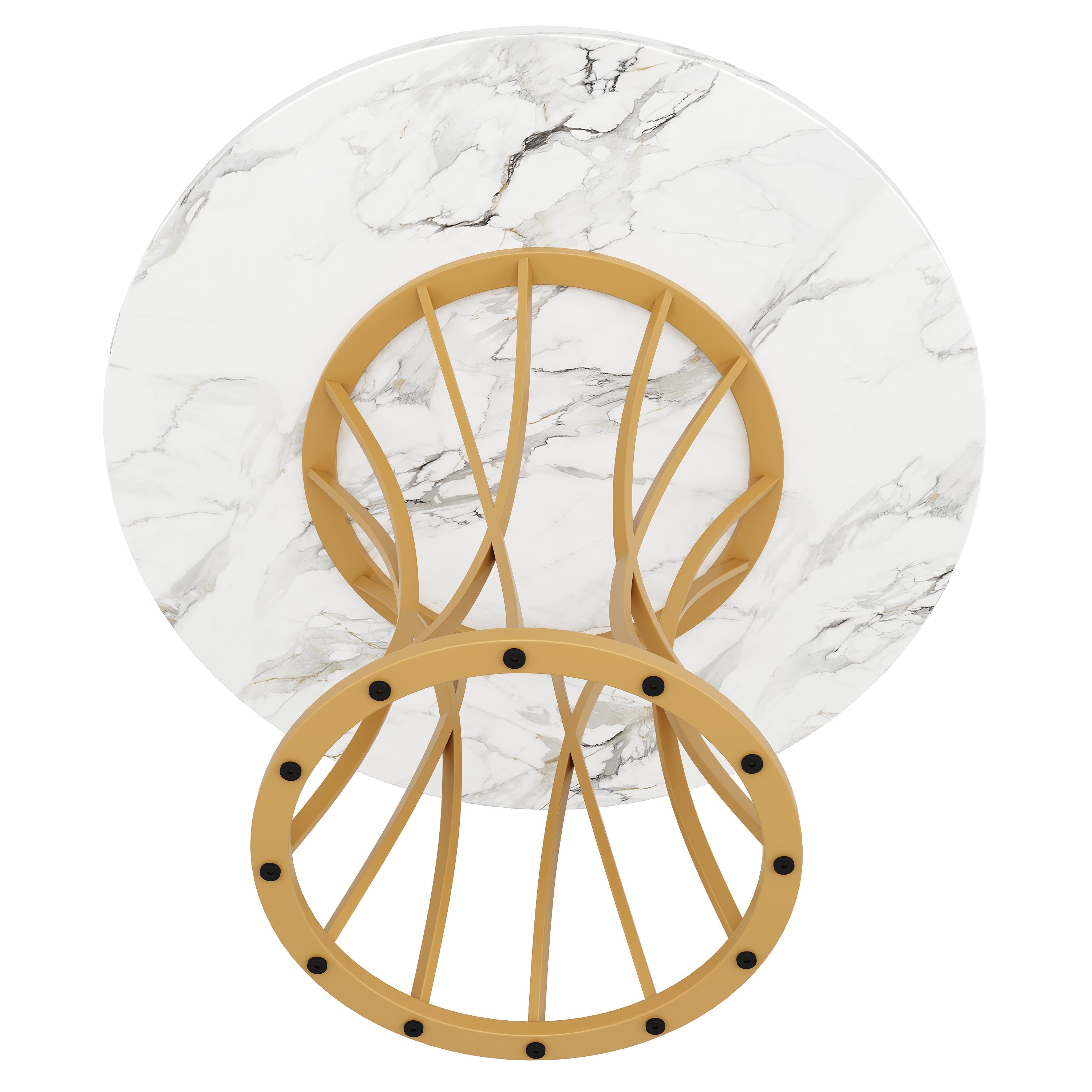 Round Dining Table 80cm 4-6 Seater Marbled Top - Gold Legs