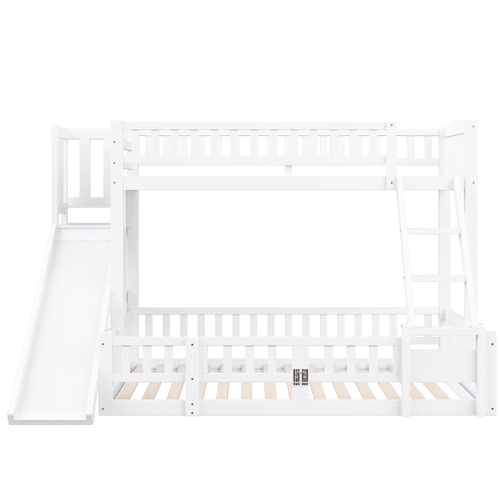 Bunk Bed 90/140x200cm Slide Steps Storage Shelves - White Pine Wood