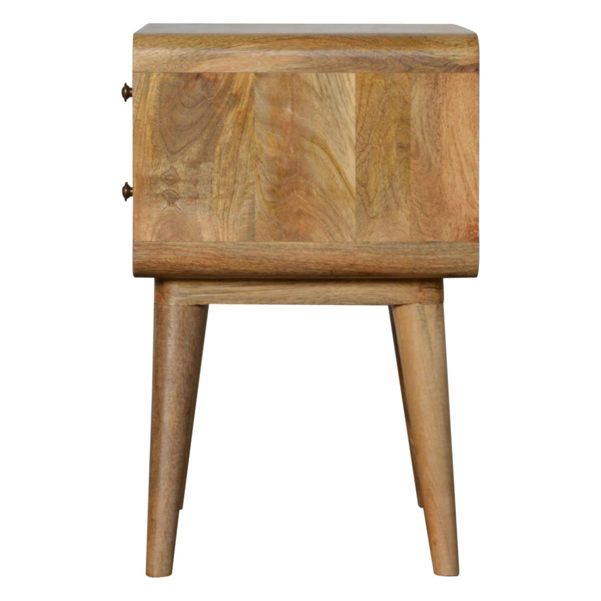 Solid Wood Bedside, Curved 2 Drawers, Beige Oak-ish