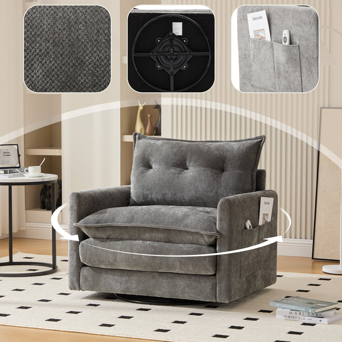Lounge Chair, 360° Rotating Single Sofa with Armrests & Cushions, Modern Style