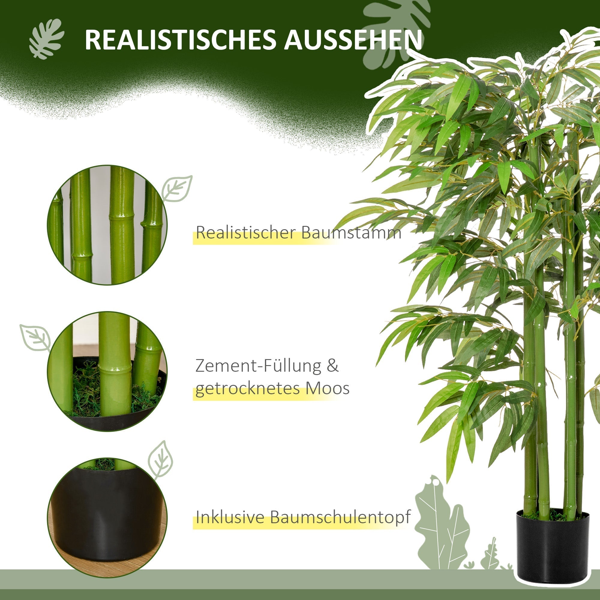Artificial Bamboo Tree, 140 cm, 780 Leaves, Plastic