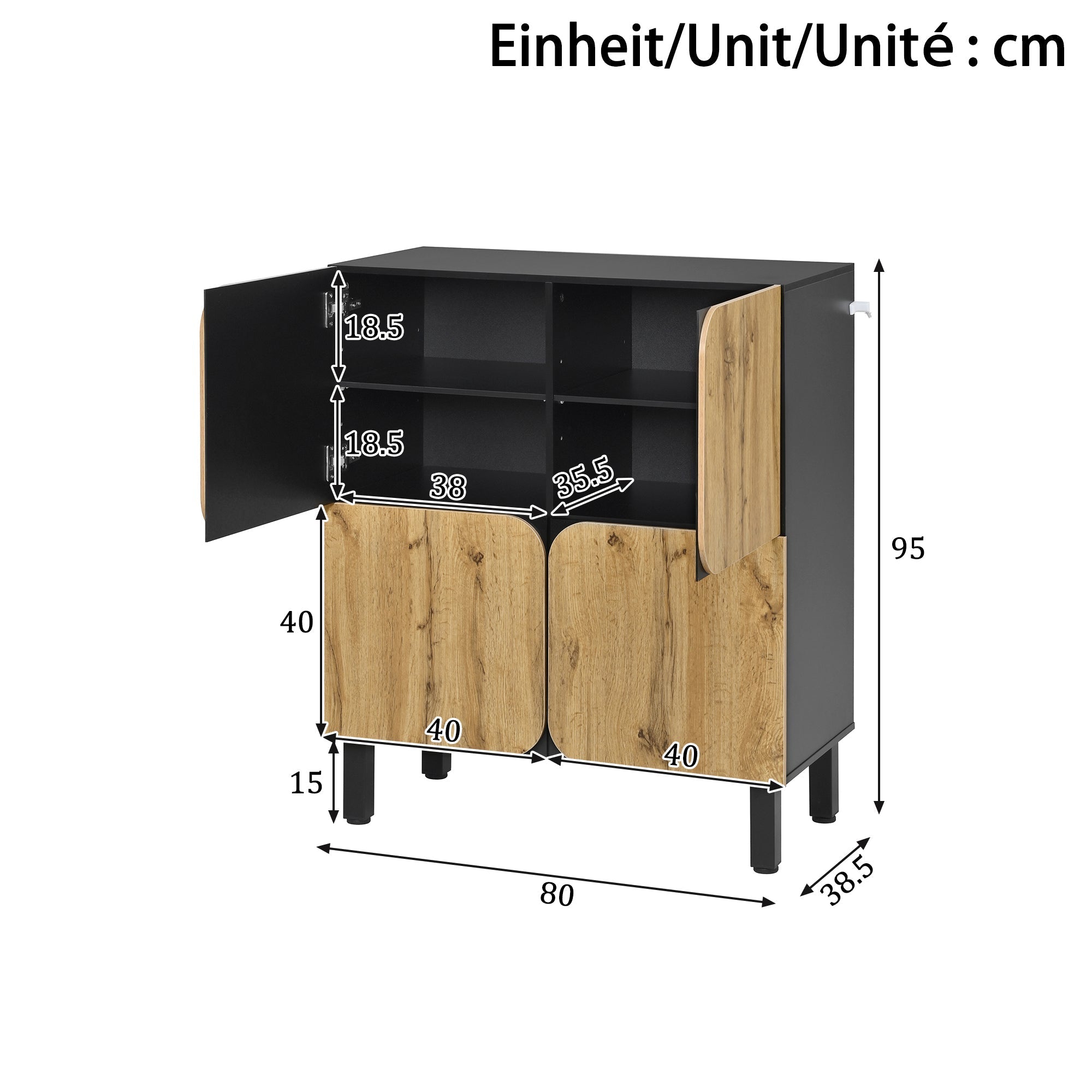 Shoe Cabinet 4 Doors Adjustable Shelves Curved Doors Black