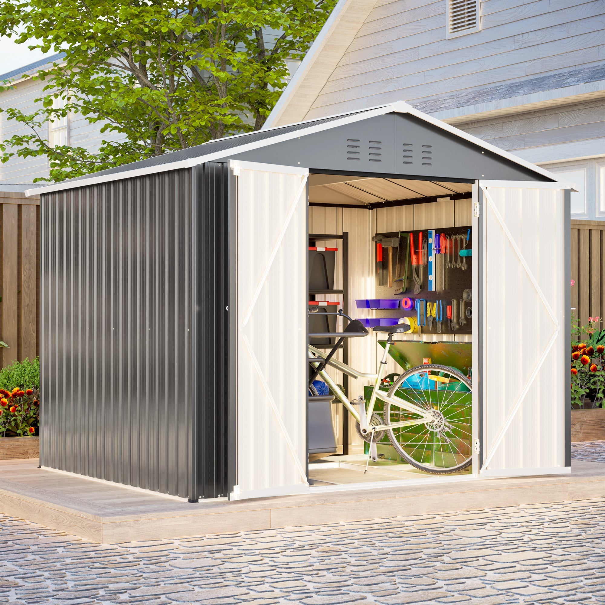 Metal Garden Shed, 8x6 FT with Hinged Door for Tools and Equipment, Anthracite