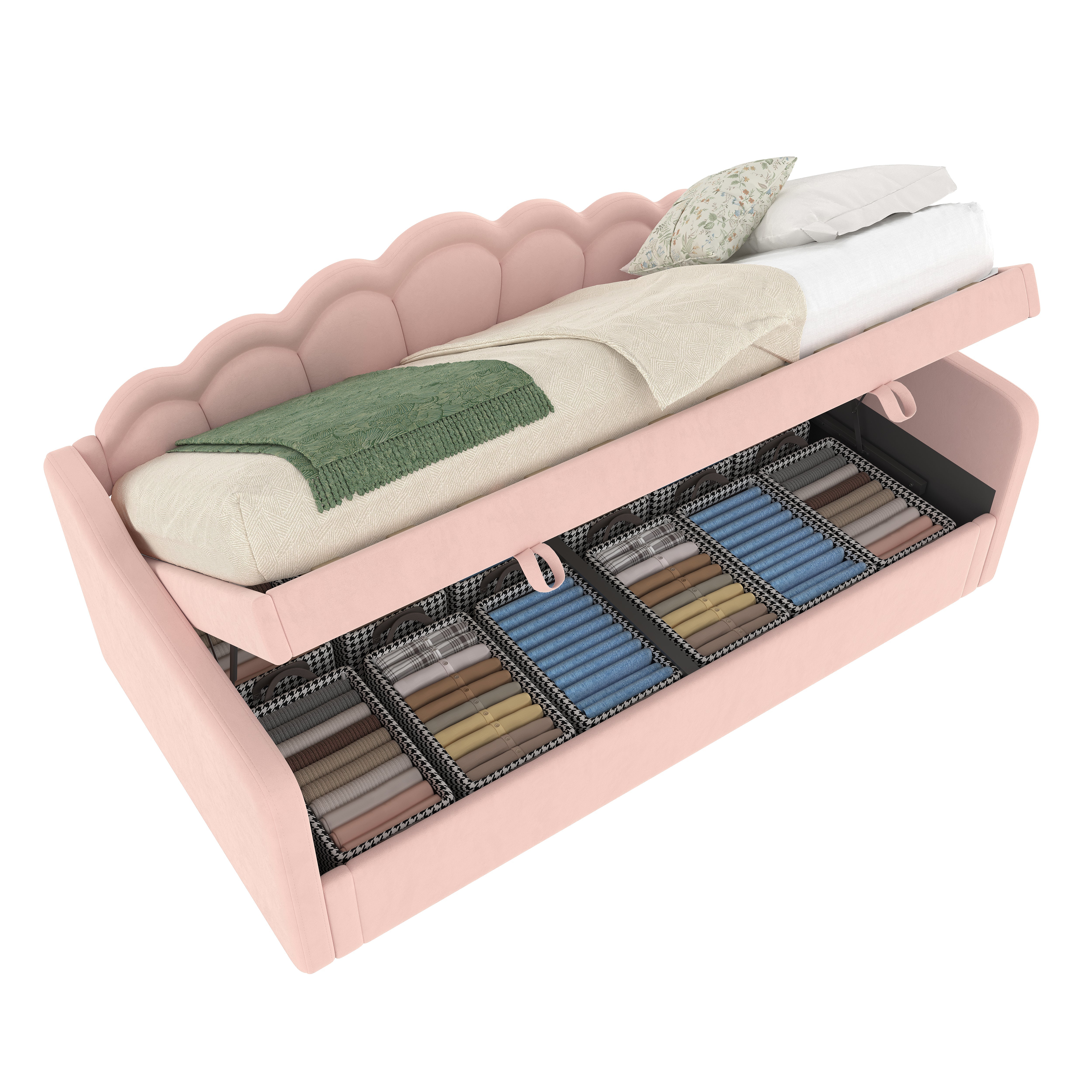 Single pink bed with storage