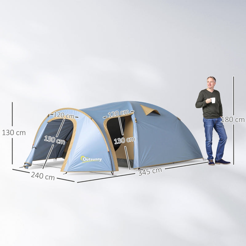 Camping tent for 4 people, waterproof tunnel with 2 doors, packing bag, for camping, travel, trekking, garden