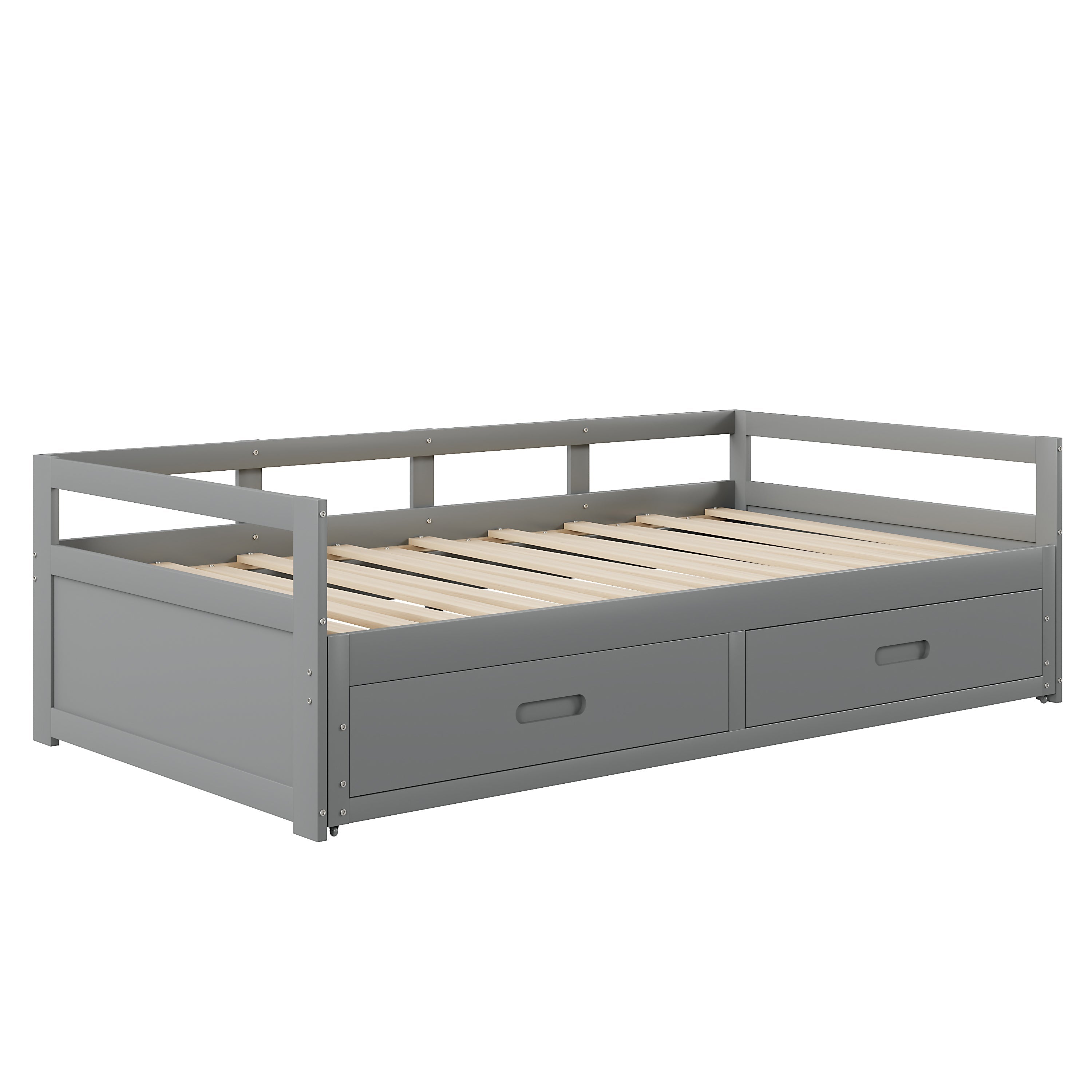 Pull-out Sofa Bed, 90/180*200 cm with Drawers, Pine, Grey