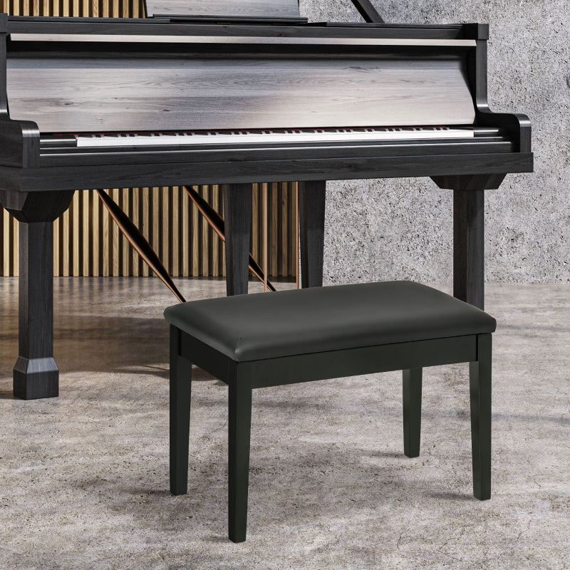Classic Piano Bench Stool, Padded with Storage, Black PU Leather