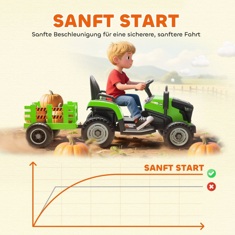 Electric Children's Tractor with Remote Control and Soft Start, Green