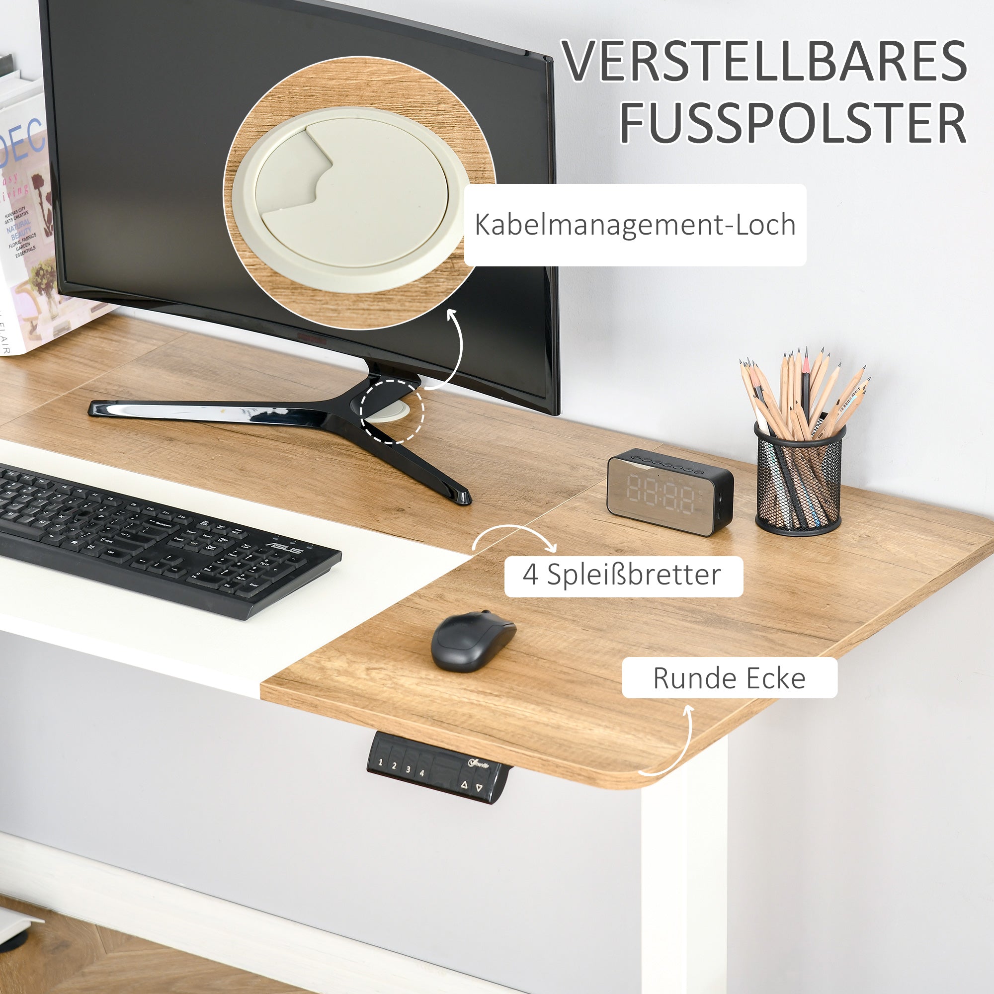 Electric Computer Standing Desk Height-Adjustable Frame Metal Natural/White