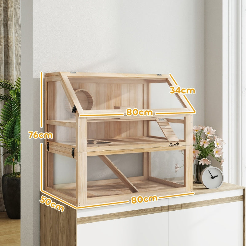 Hamster Cage, 3-Level Nagarium with Running Wheel, Wood