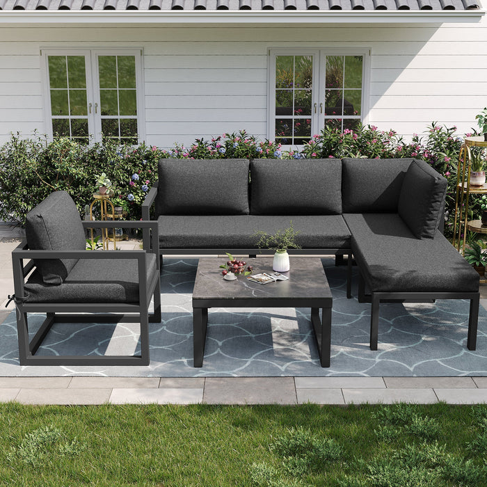 Rope Garden Lounge Set Corner Sofa Adjustable Legs - Grey