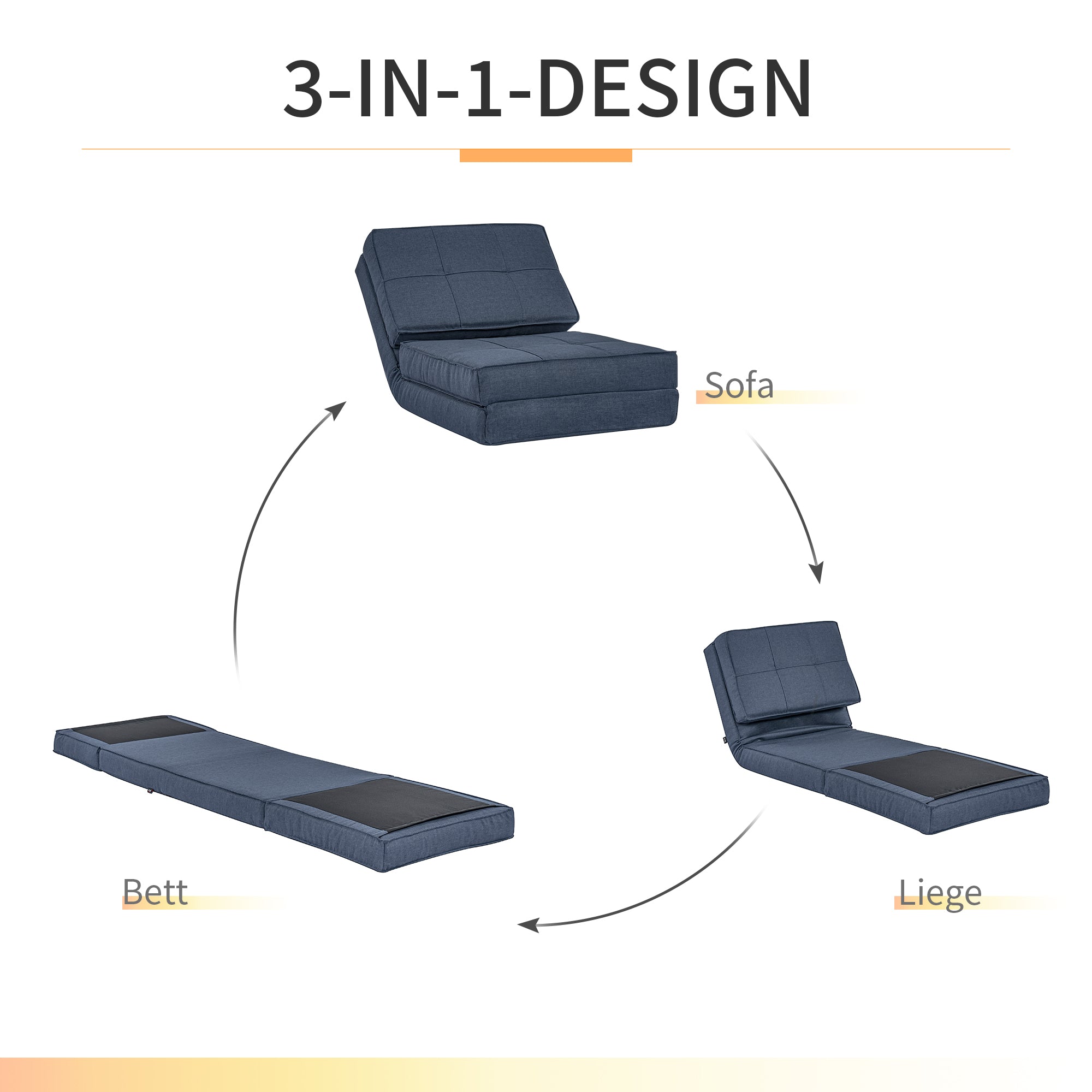 Floor Sofa, 5-Level Adjustable Folding Sleeping Chair, Dark Blue