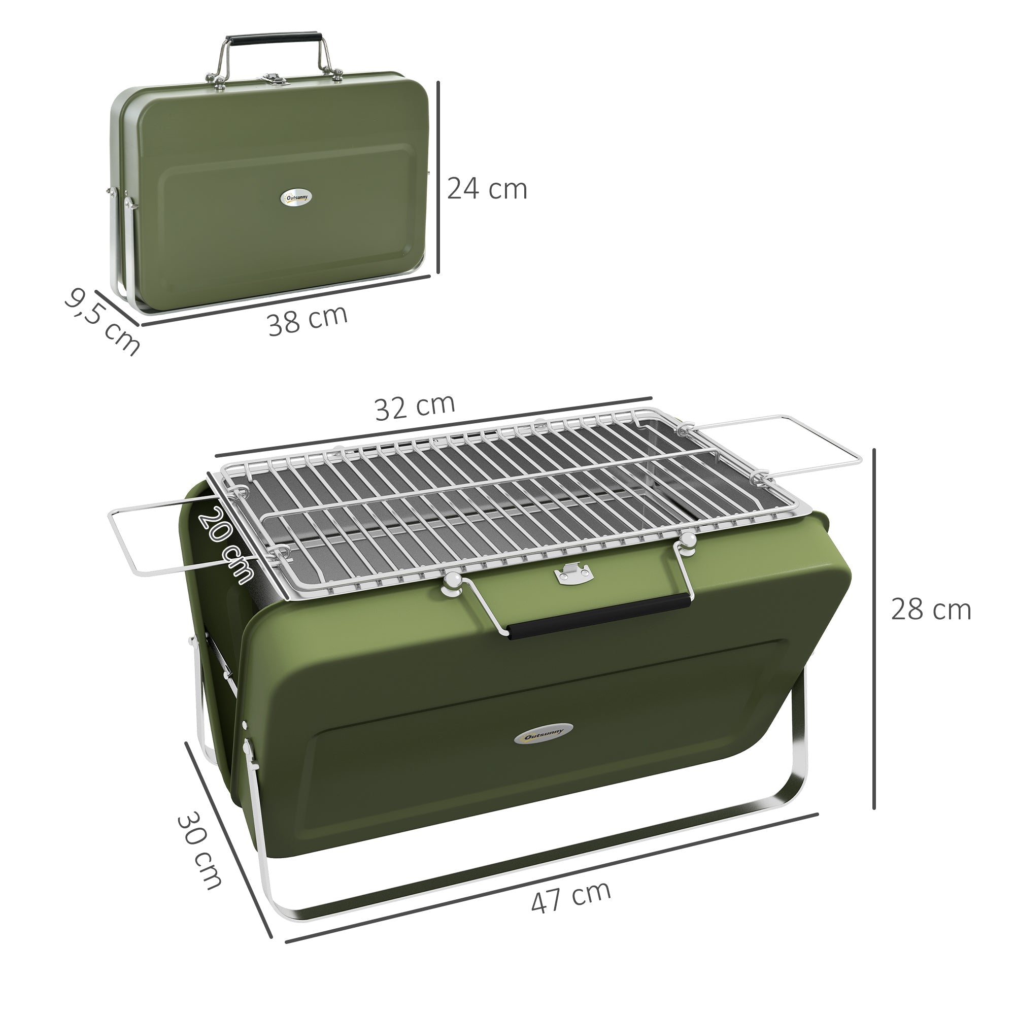 Tabletop Charcoal Grill with Charcoal Tray, Grill Grate, Handle - Stainless Steel, Green