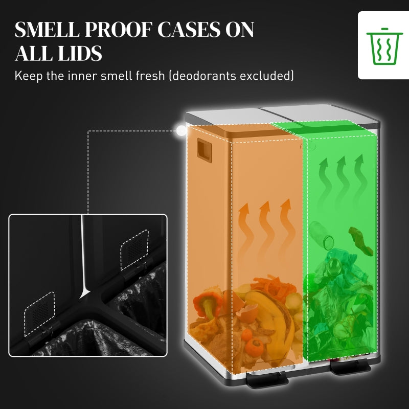 56L Dual Compartment Bin with Deodoriser Holders Stainless Steel