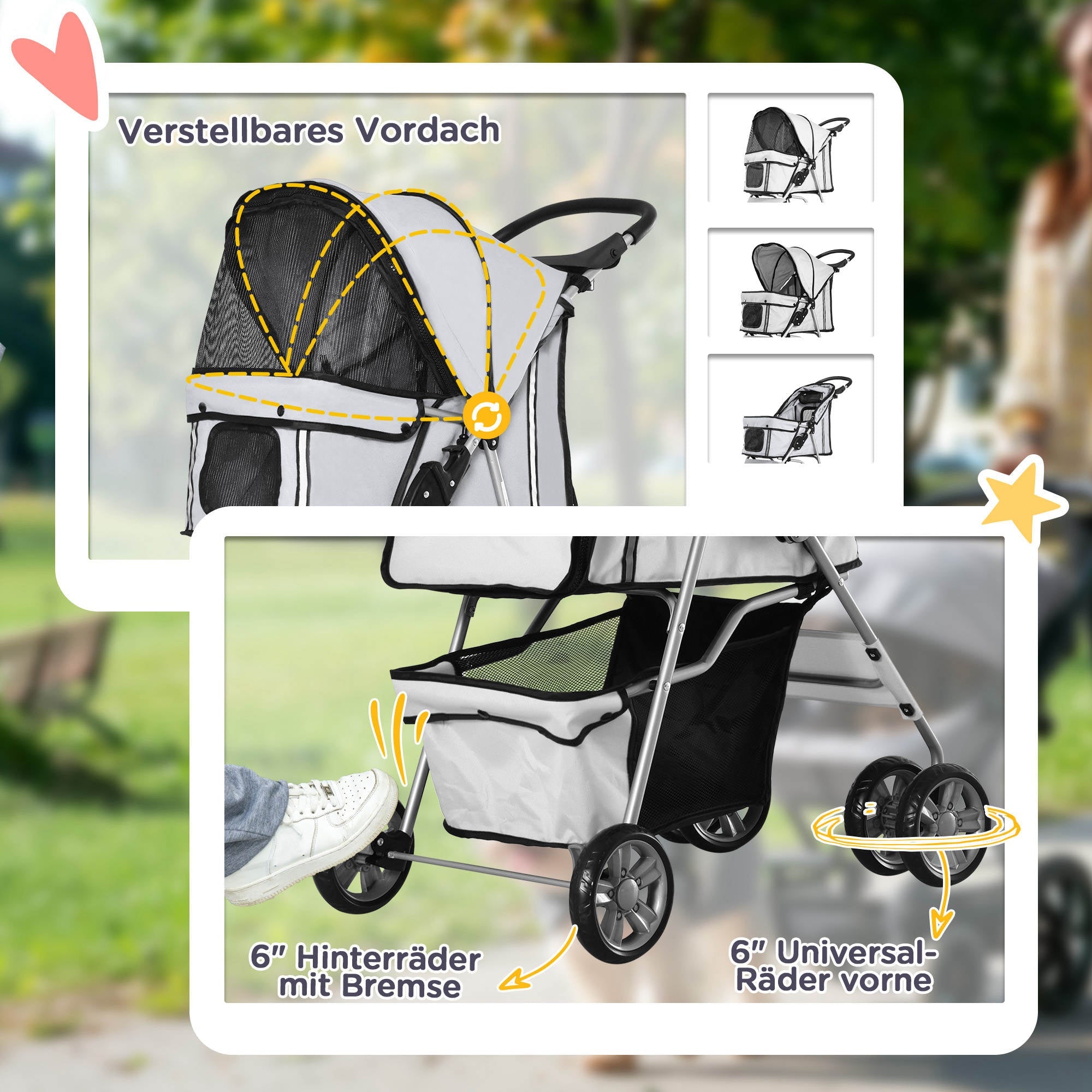 Dog Cart Buggy Lightweight Foldable Travel, Silver